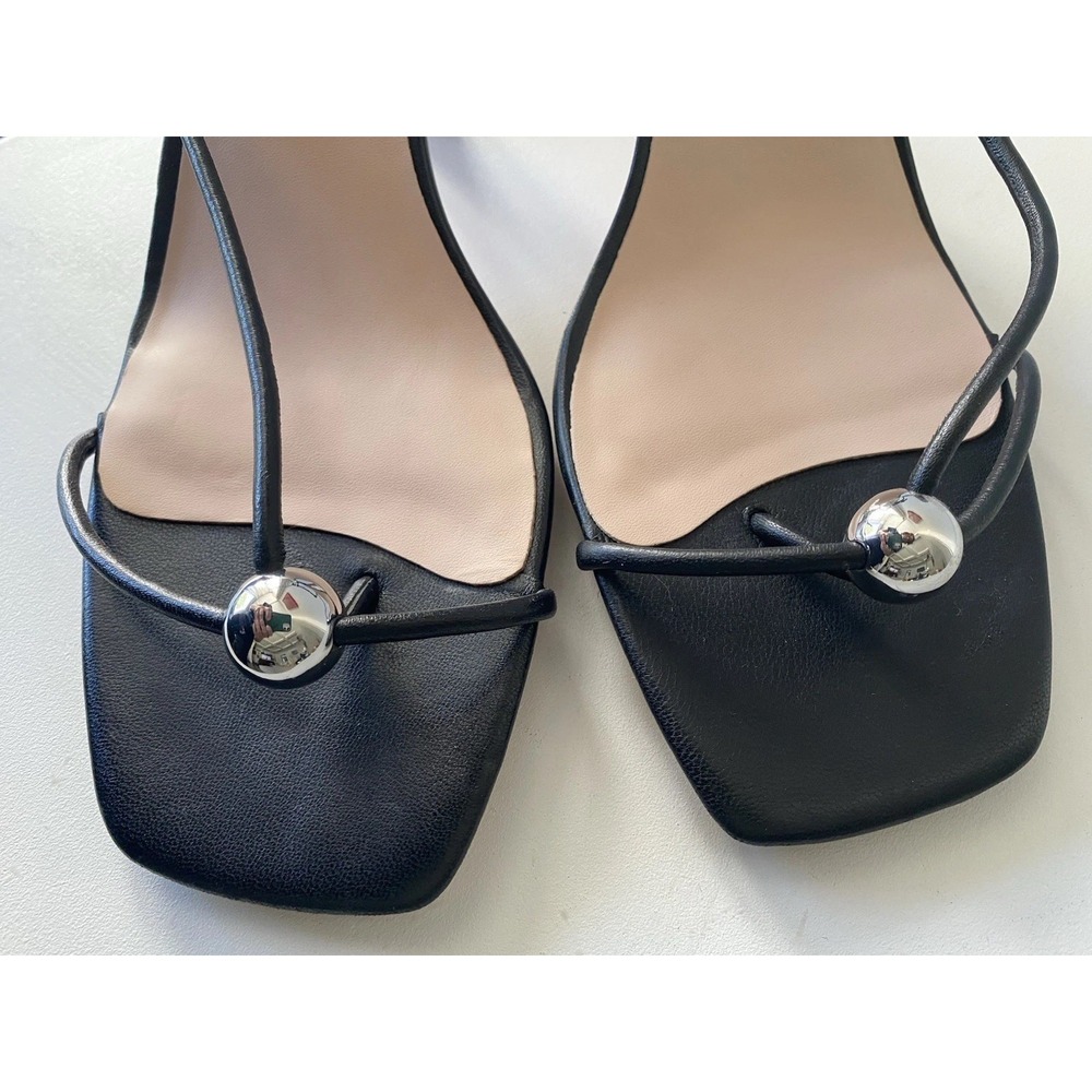Loeffler Randall Triana Black Leather Strappy Mid Heel Silver Ball Sandals 9 - Picture 4 of 7